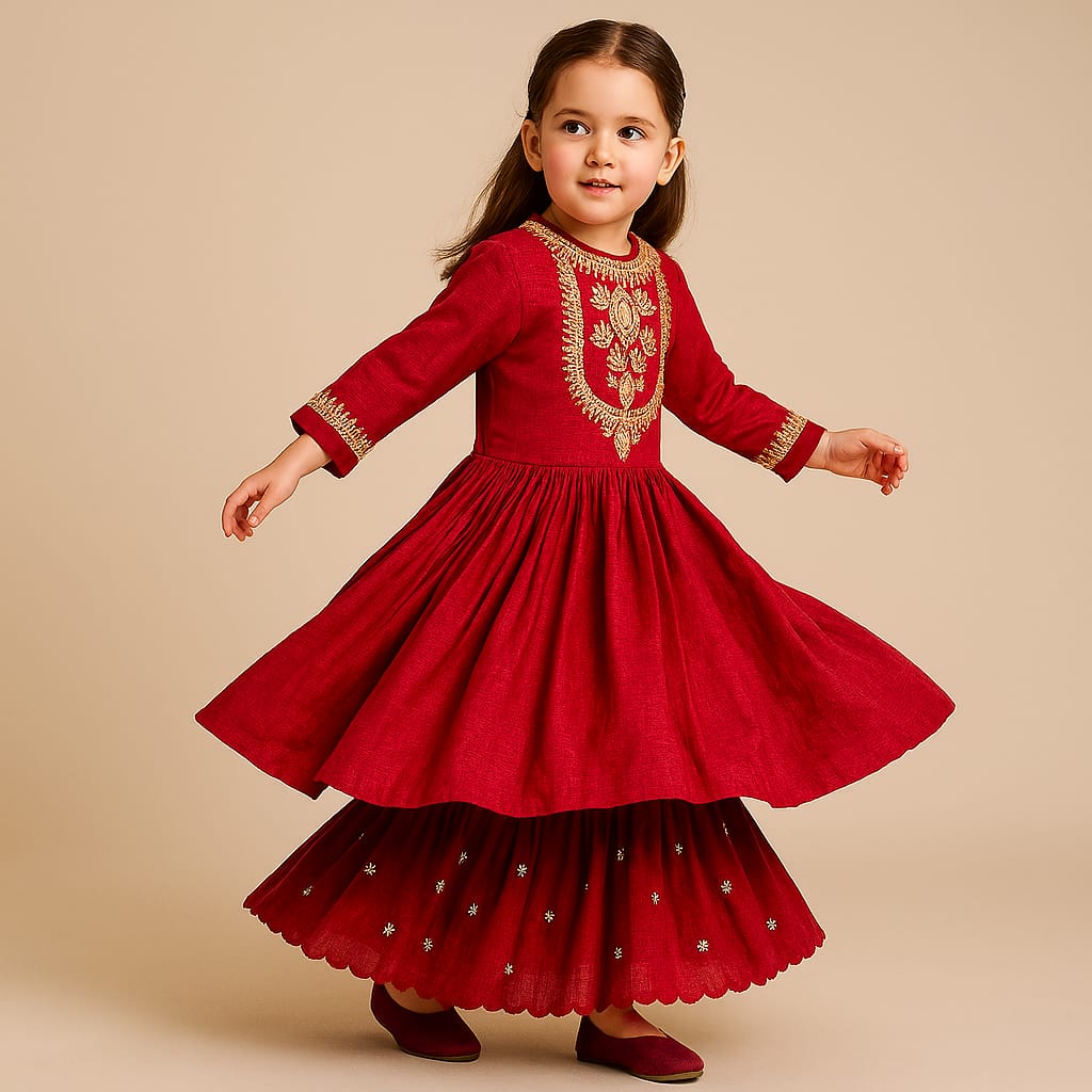 Pre Order: Exquisite Thread And Sequins Embroidered Pleats Enhanced Kurti And Sharara