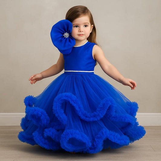 Pre Order: Fabulous Blue Swirled Ruffle Layered Gown