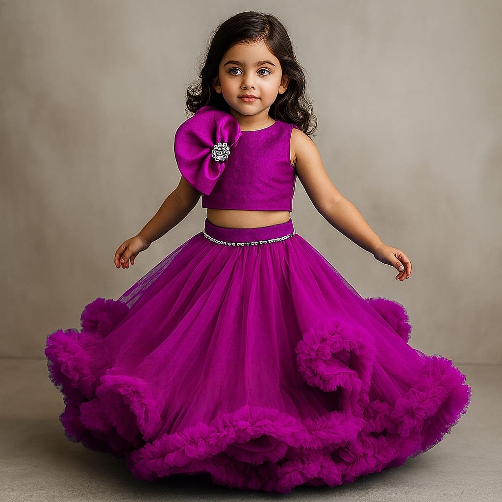 Pre Order: Fabulous Pink Swirled Top With Ruffle Layered Lehenga