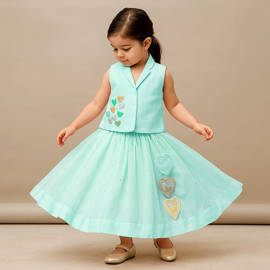 Pre Order: Tiny Hearts Embroidered Top And Lehenga
