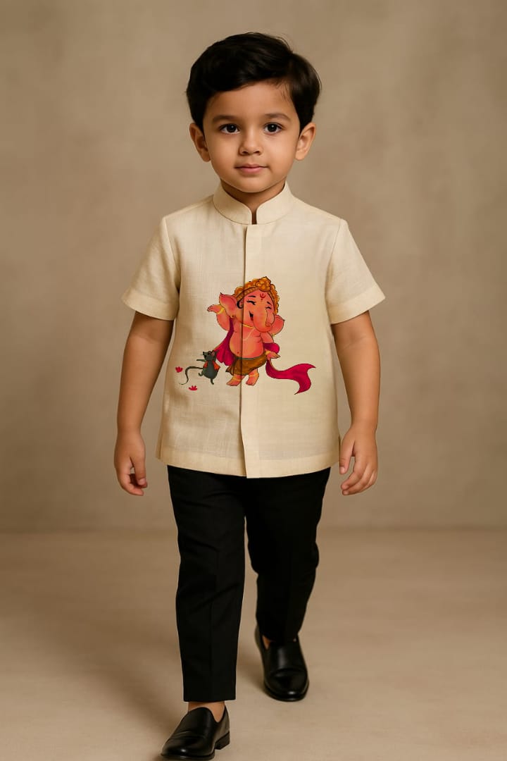Pre Order: Cute Ganesha Hand Painted White Shirt
