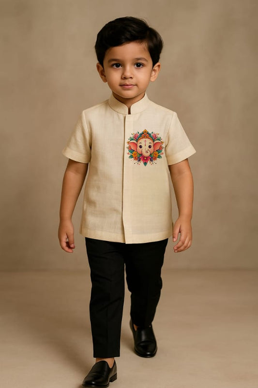 Pre Order: Ganesh Hand Painted White Shirt