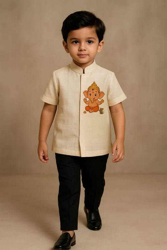 Pre Order: Mushak And Ganesh Hand Painted White Shirt