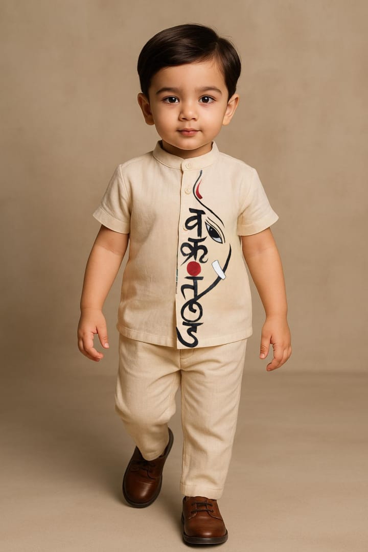 Pre Order: Off White Vakratunda Hand Painted Coord Set