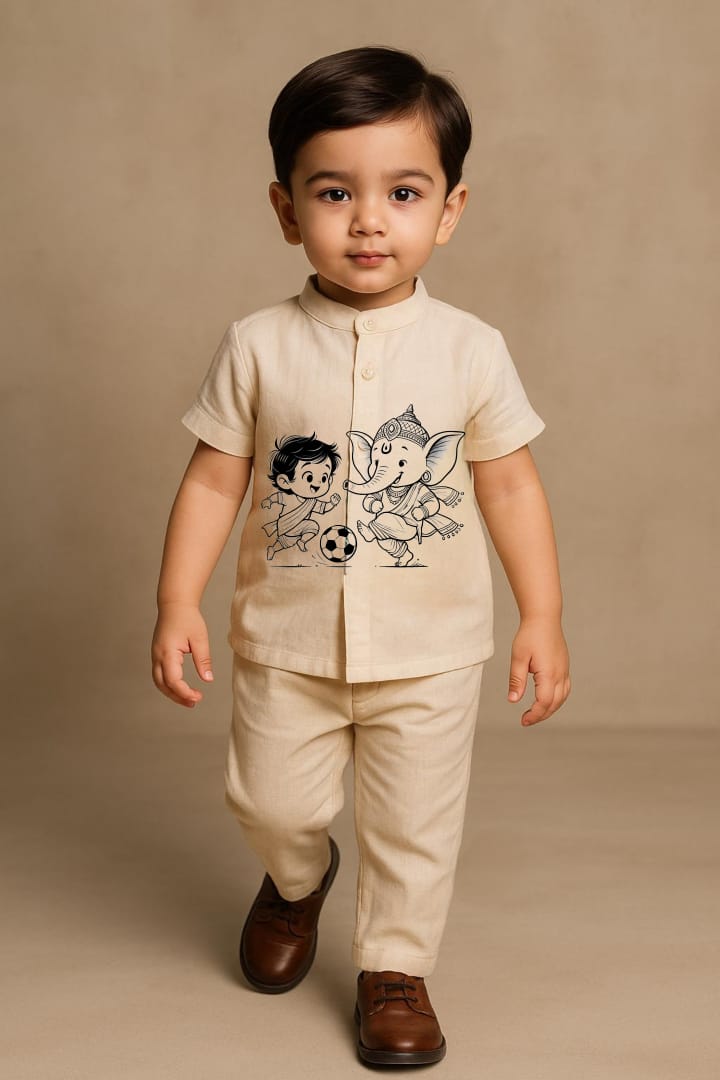 Pre Order: Playing Ganesh Hand Painted Coord Set