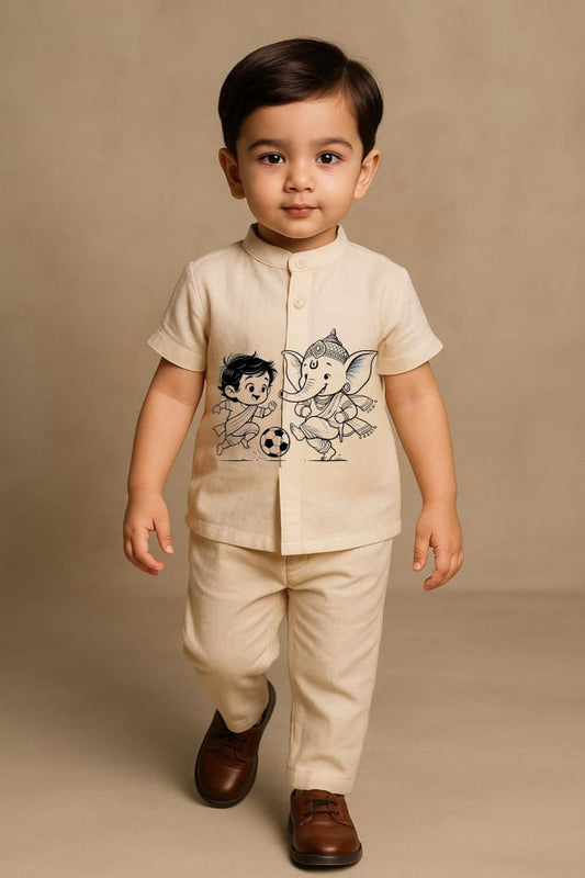 Pre Order: Playing Ganesh Hand Painted Coord Set