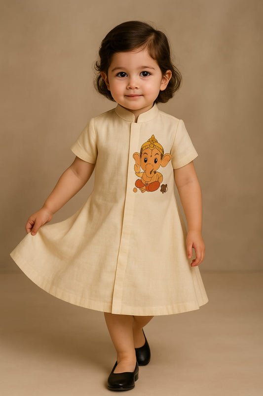 Pre Order: Ganesh Hand Painted Off White Dress