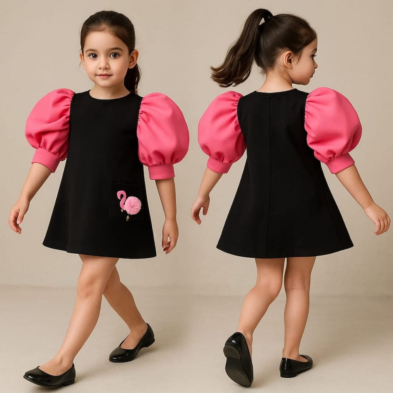 Pre Order: Neoprene Black And Pink Stylish Sleeves Dress