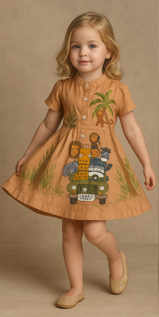 Pre Order: Jungle Safari Hand Painted Peach Dress
