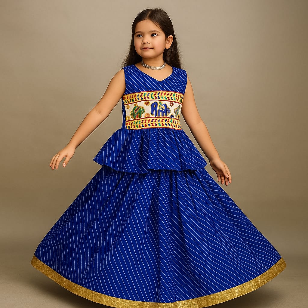 Pre Order: Blue Leheriya Top And Lehenga