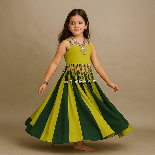 Pre Order: Olive Kodi Top And Green Lehenga