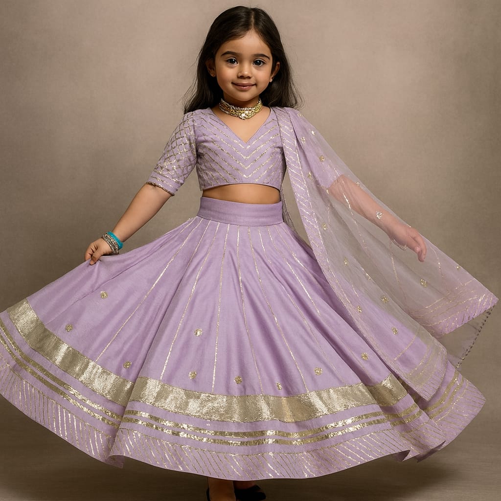 Pre Order: Lavender Gota Detail Lehenga Set