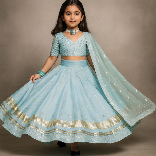 Pre Order: Powder Blue Gota Detail Lehenga Set