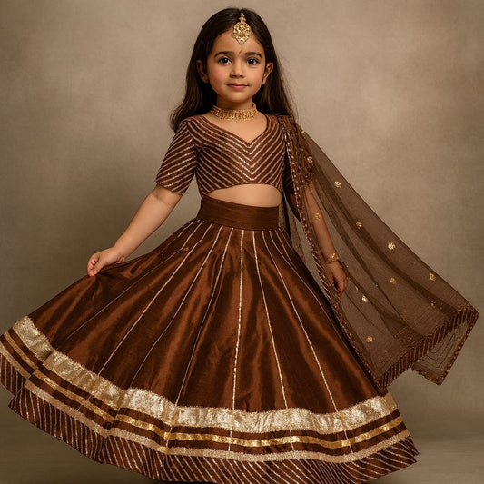Pre Order: Coffee Brown Gota Detail Lehenga Set