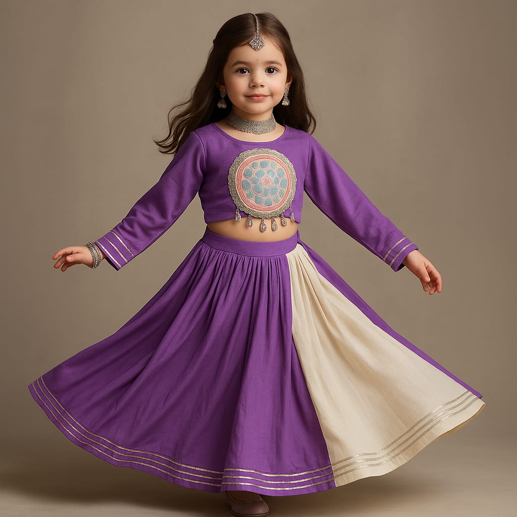 RTD Pre Order: White And Purple Embroidered Lehenga