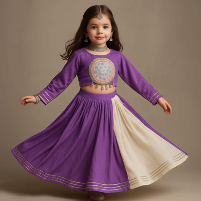 Pre Order: White And Purple Embroidered Lehenga