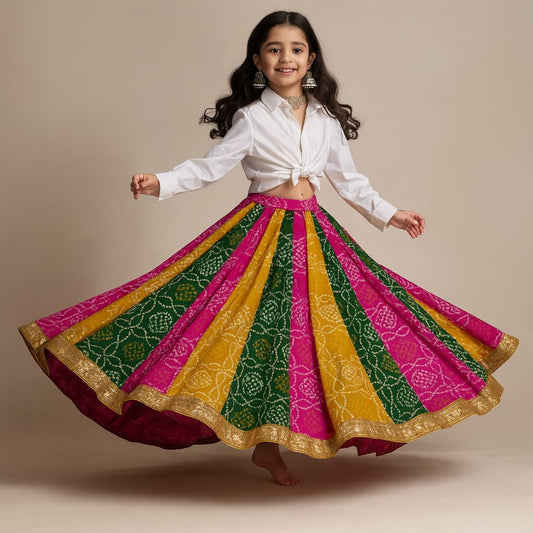 Pre Order: Multicolour Top And Lehenga