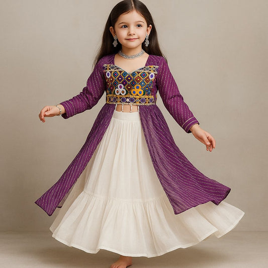 Pre Order: Purple and White Embroidered Set