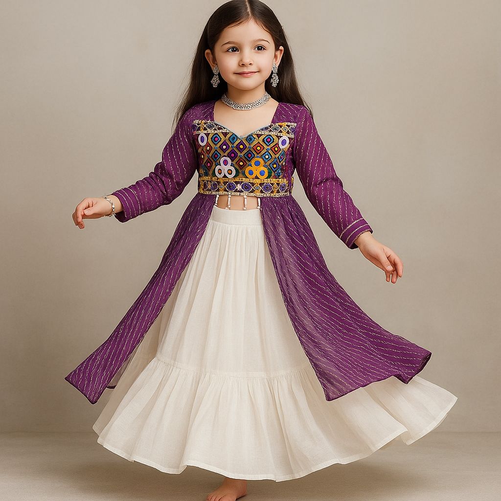 Pre Order: Purple and White Embroidered  Set