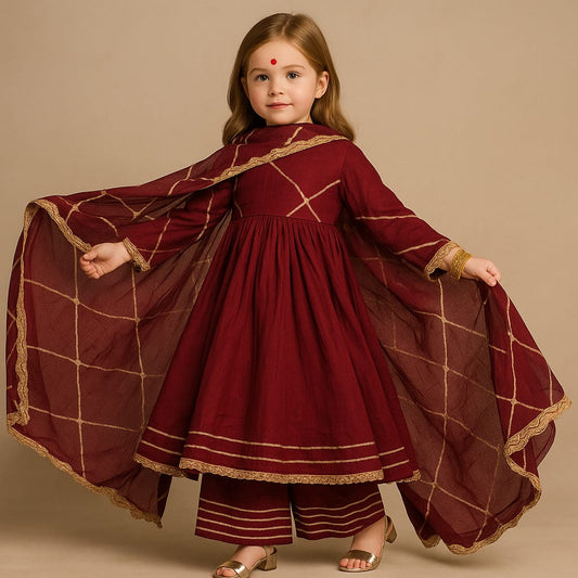 Pre Order: Red Anarkali with Duppatta and Gota Detailing