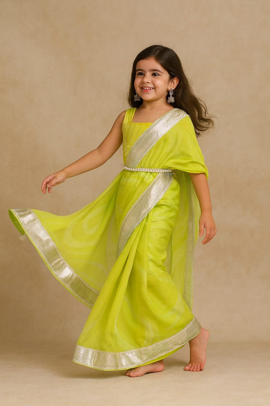 Pre Order: Neon Saree with Gota Detailing