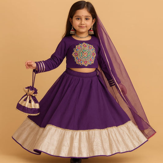 Pre Order: Embroidered Gota Lace Purple Lehenga