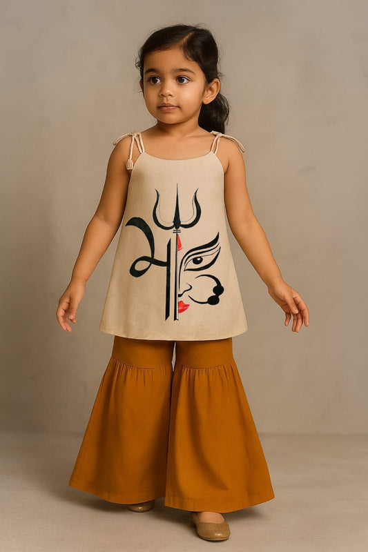 Pre Order: Maa Face And Trishool Top With Palazzo
