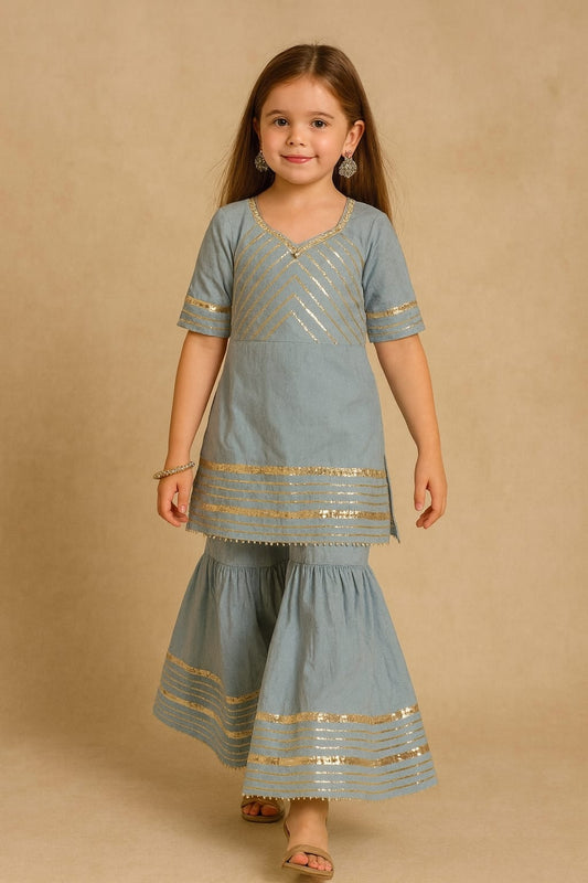 Pre Order: Blue Suit Set with Gota Detailing