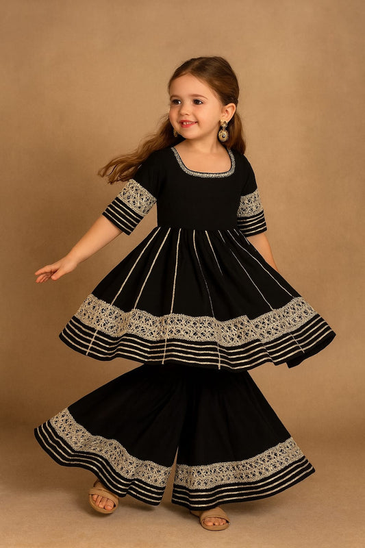 Pre Order: Black Suit Set with Gota Detailing