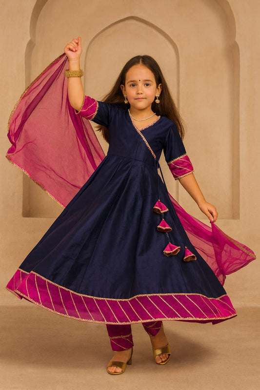 Pre Order: Blue and Pink Suit Set with Gota Detailing