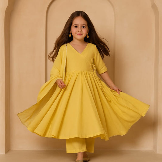 Pre Order: Yellow Suit Set with Dupatta and Gota Detailing