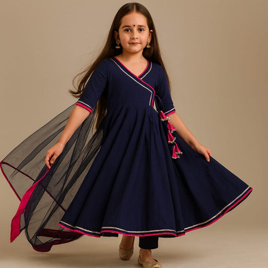 Pre Order: Blue Suit Set with Dupatta and Gota Detailing