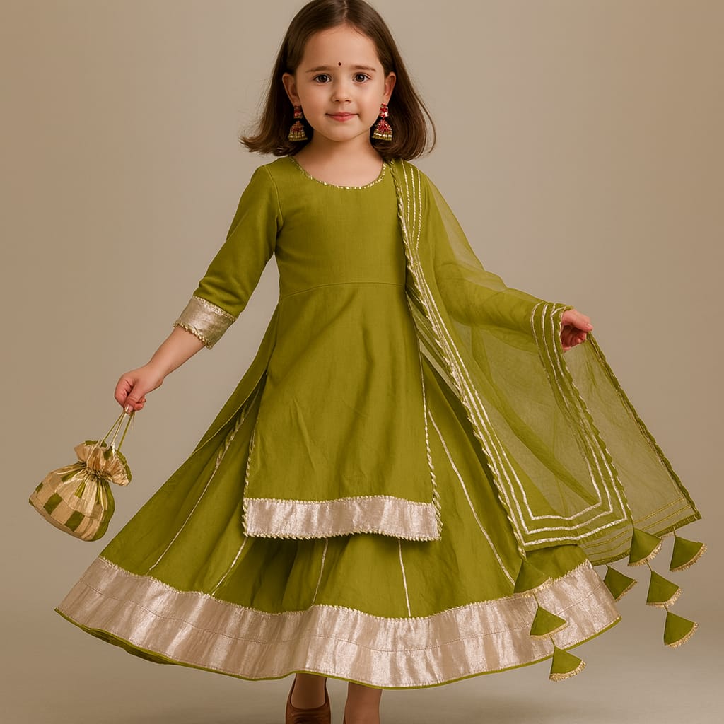 Pre Order: Green Suit Set with Dupatta and Gota Detailing