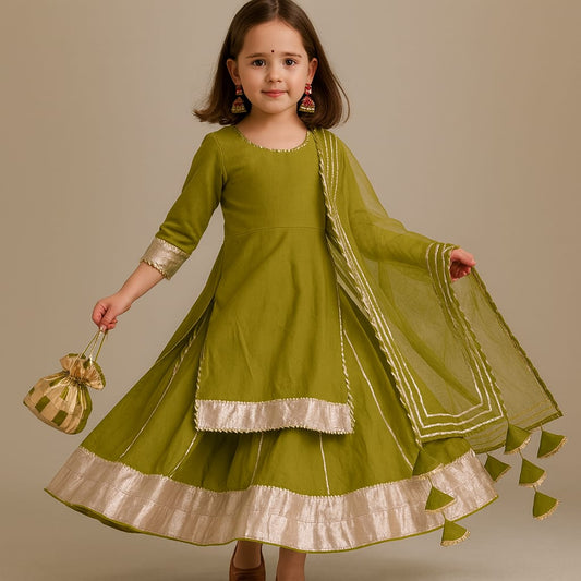 Pre Order: Green Suit Set with Dupatta and Gota Detailing