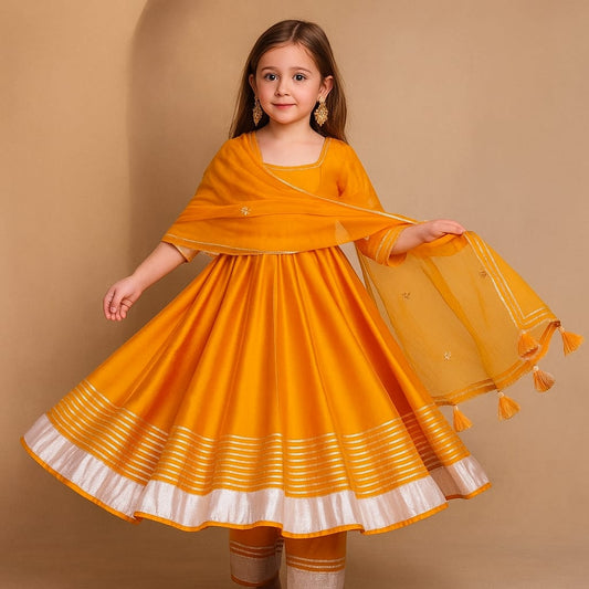 Pre Order: Mango Anarkali with Duppatta and Gota Detailing