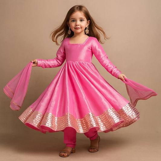 Pre Order: Pink Anarkali with Duppatta and Gota Detailing