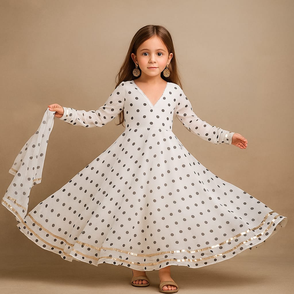 Pre Order: White Anarkali with Duppatta and Gota Detailing