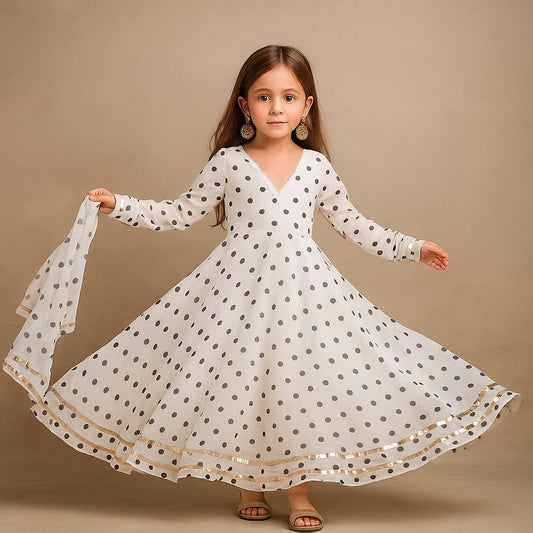 Pre Order: White Anarkali with Duppatta and Gota Detailing