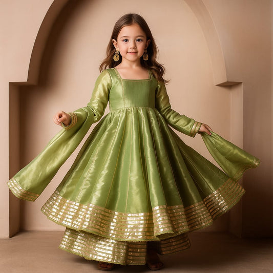Pre Order: Green Anarkali with Duppatta and Gota Detailing