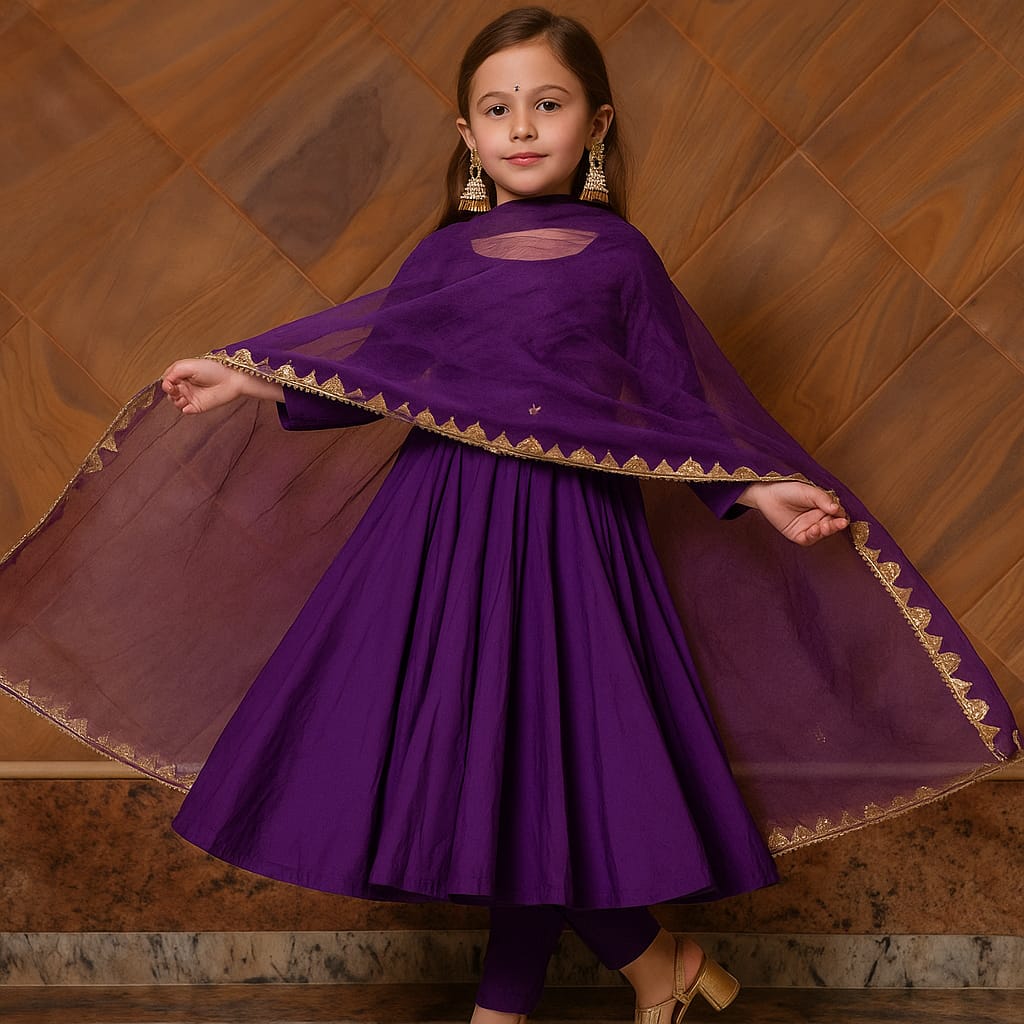 Pre Order: Purple Anarkali with Duppatta and Gota Detailing