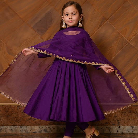 Pre Order: Purple Anarkali with Duppatta and Gota Detailing