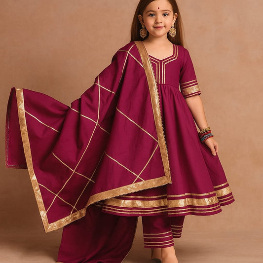 Pre Order: Maroon Anarkali with Duppatta and Gota Detailing