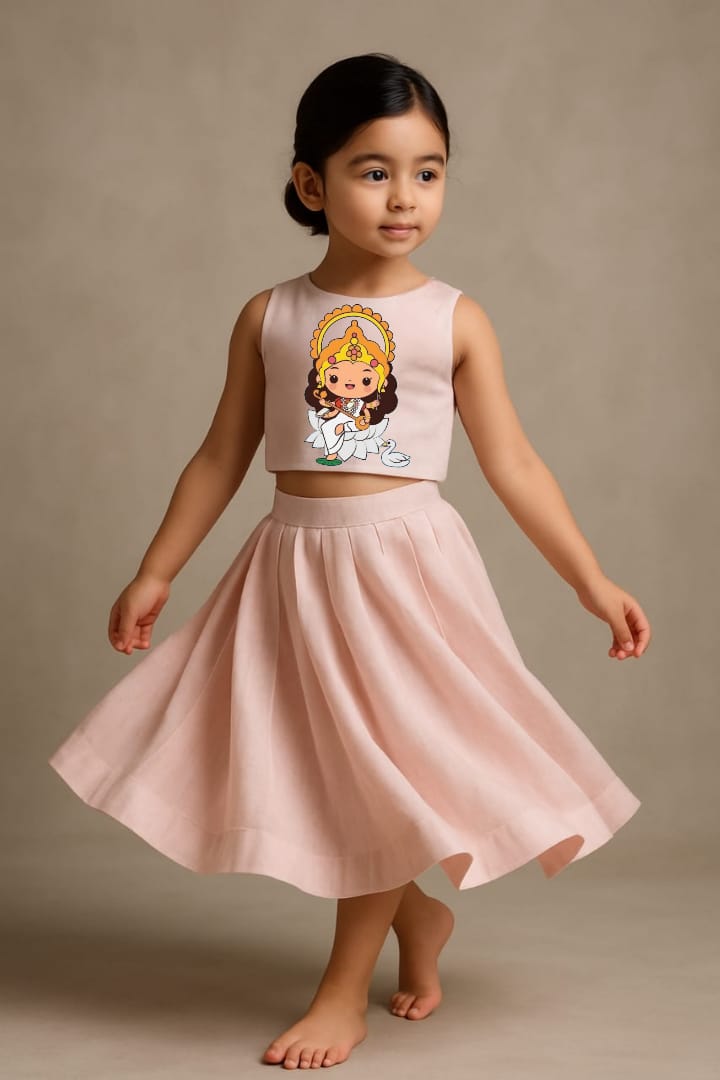 Pre Order: Goddess Saraswati Pink Top and Skirt