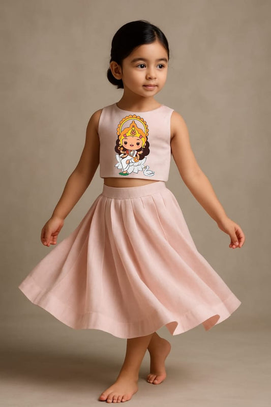 Pre Order: Goddess Saraswati Pink Top and Skirt