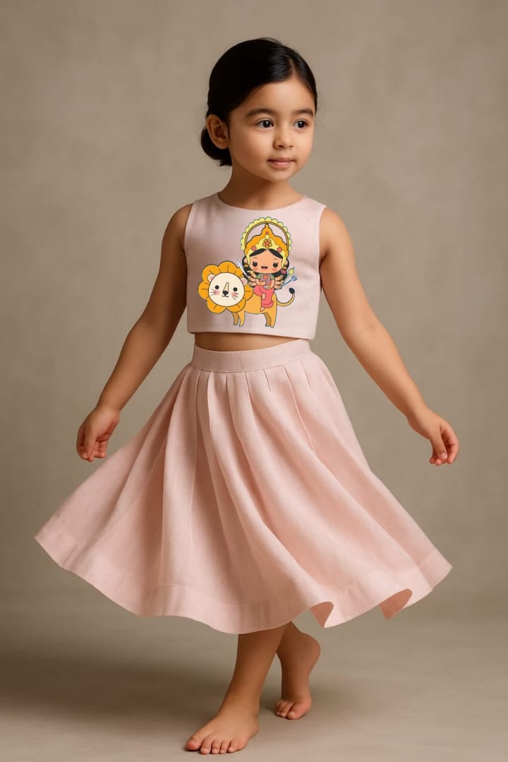 Pre Order: Goddess Durga Pink Top and Skirt