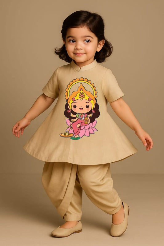 Pre Order: Goddess Lakshmi Beige Top And Dhoti