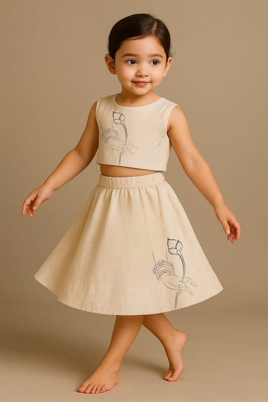 Pre Order: Mata Hands and Lotus Off White Top and Skirt