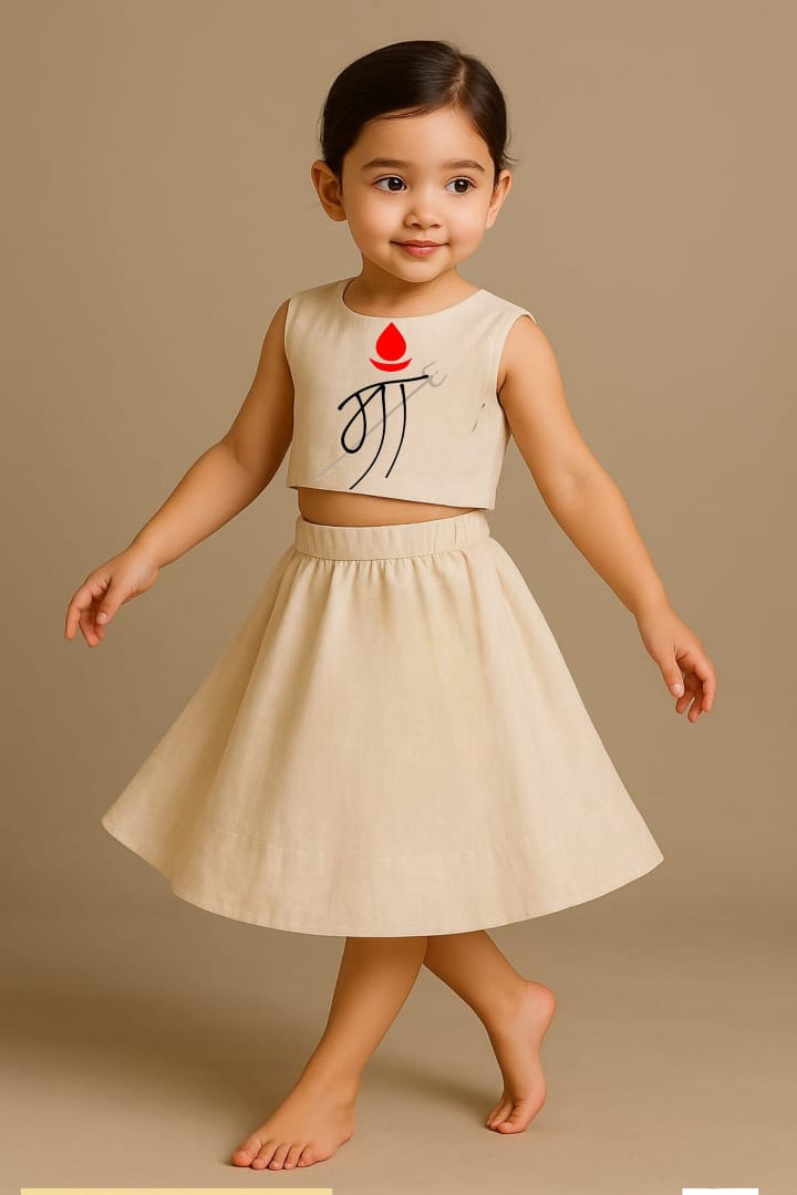 Pre Order: Maa Trishul Off White Top and Skirt