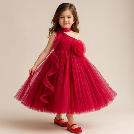 Pre Order: Rose Adorned Spiral Pink One Shoulder Gown