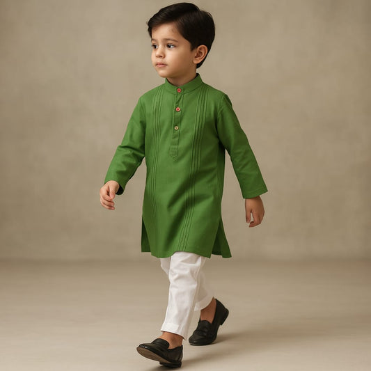 Pre Order: Pin Tuck Green Kurta And Pyjama